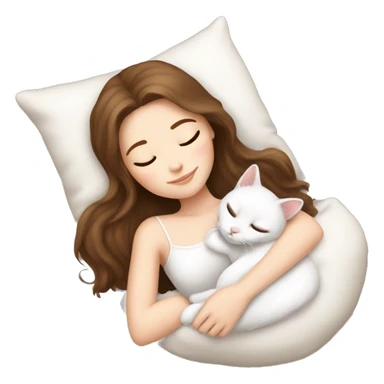 White girl brown hair sleeping with white kitty sticker