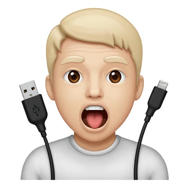 Mouth open wide with audio cable stuffed inside. sticker