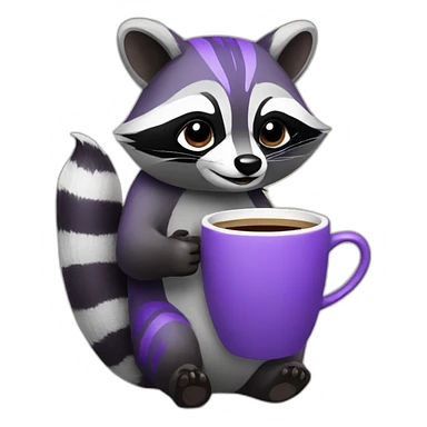violet raccoon drinking coffee sticker