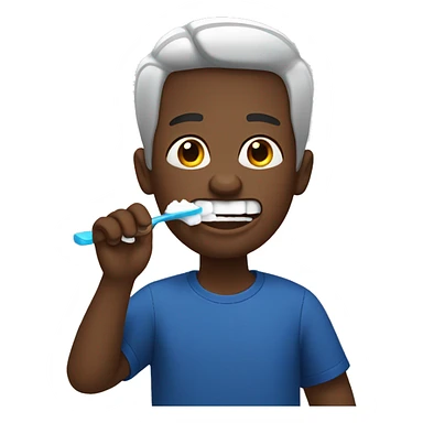 black guy wearing dark blue t-shirt brushing his teeth sticker