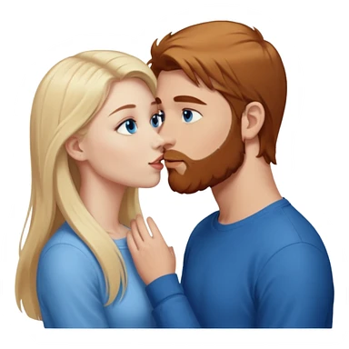Long-pale-blonde hair, beautiful girl with blue eyes facing, kissing reddish-brown hair-beard boy blue eyed white guy sticker