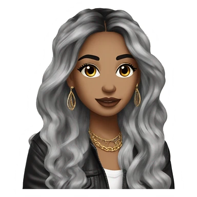 Glamorous, streetwear, black balayage hair, long wavy hair, olive skin, brown almond eyes, winged eyeliner with big lashes, wearing hooped earrings, rings and bracelets  sticker