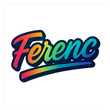 The name Ferenc in a modern, colorful gradient font with a dark outline, on a transparent background, with the name underlined or partially underlined with a dynamic, slanted underline, in the style of the sample images. sticker
