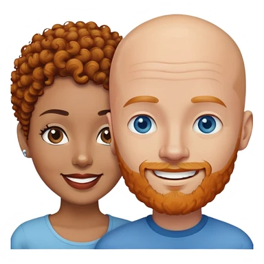 Light brown skin woman with short curly black hair and bald white man with blue eyes and ginger beard couple sticker