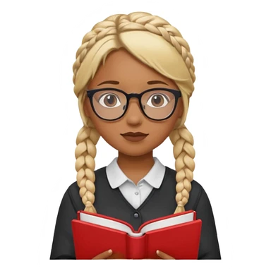 A student, girl, brown skin, braid blonde hair, wearing glasses, hold red book in front of their chest sticker