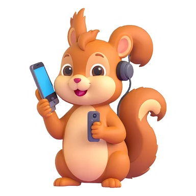 cute squirrel holding a phone to its ear, as if calling someone, expressive face, emoji style sticker