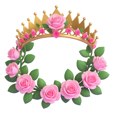 3D gothic rose crown with pink petals, elegant and regal sticker