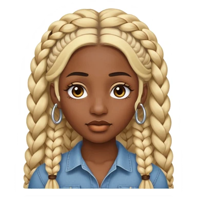 A dark-skinned woman with long blonde hair styled into two thick braids, large golden-brown eyes and arched eyebrows.  a silver eyebrow ring, a nose stud, and a lip ring. sticker