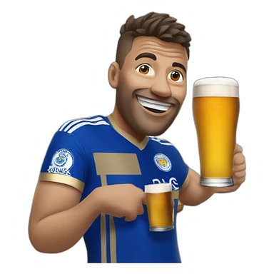 Leicester city supporter with a pint sticker