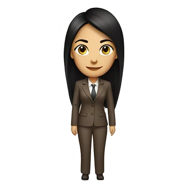 Female defense attorney with long black hair with brown suit sticker