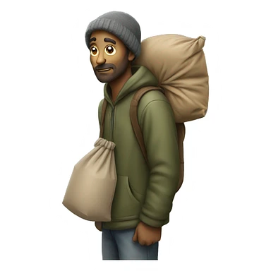 homeless man with bag on stick over shoulder sticker