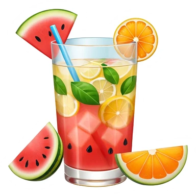summer cocktail with lemon, watermelon, orange sticker