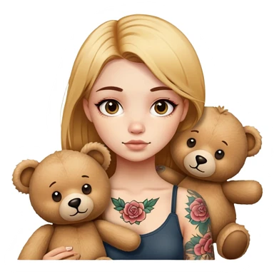 a  girl with glod  straight hair and tattoos and two teddy sticker