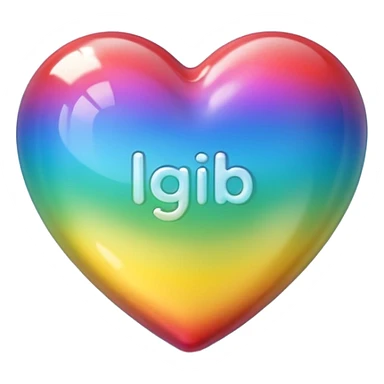 A photograph of a high-quality 3D heart-shaped emoji with a polished, glossy finish.The texture is smooth and candy-like, with a glass-like sheen that gives it a modern, high-end aesthetic. Add text as "LGB" in centre of heart sticker