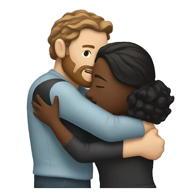 White man with beard and long brown hair hugging a brown woman with black hair  sticker