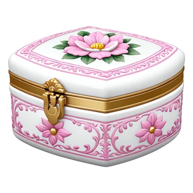 pink and white porcelain box with flowers  sticker