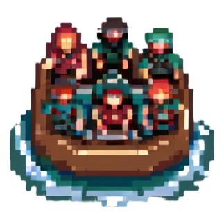 pixel art version of Le radeau de la Méduse, raft full of people, dramatic sea sticker