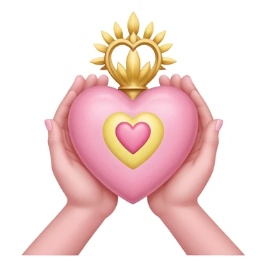 hands holding a pastel pink and pastel yellow sacred heart  sticker