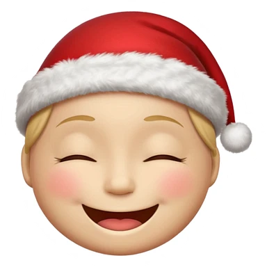 Smiley face smiles with closed eyes in a red Christmas hat sticker