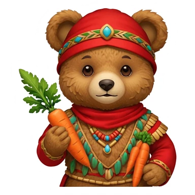 teddy bear Upper eat carrot , wearing red mayan ancient custome, half body sticker