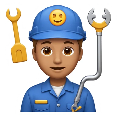 A 3D emoji with a Memoji style that the depicts a person who is learning to become a mechanic as his highchool extended profile sticker