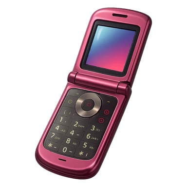 Make this vintage pink razor flip phone look more realistic in a photorealistic style, metallic pink, open to show keypad and screen, no background. sticker