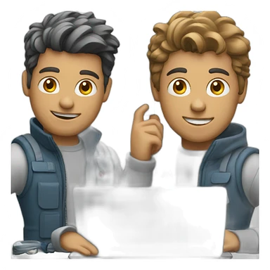 two tech guys working on a laptop sticker