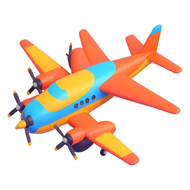 3D cartoon bomber airplane, rounded shapes, bright colors, animated style, playful design sticker
