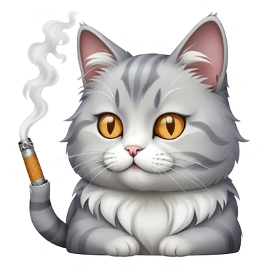 white and gray cat smoking a cigarette sticker