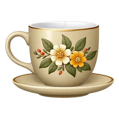 Cinematic Realistic Sophisticated Khaki Coffee Cup with Flower Ornament sticker