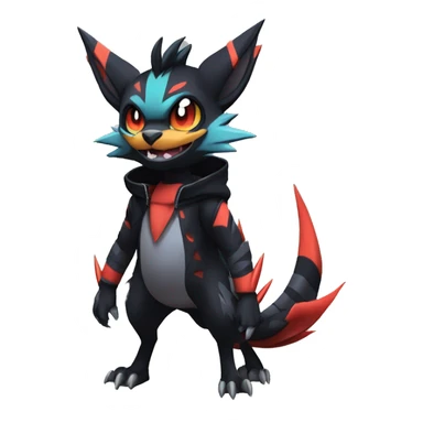 Cool Anthro Black Noivern-Quilava-Litten-Pokémon with edgy stripes hoodie spiked collar punk Full Body sticker