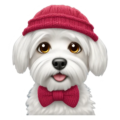 Maltese with bowtie and knitted winter hat sticker