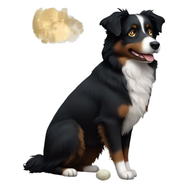 Small black australian shepherd dog moon sticker