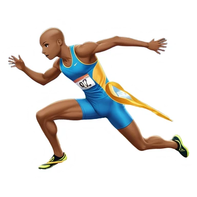 An icon featuring a combination of athletic disciplines: a sprinter dashing down the track, a high jumper clearing the bar, a javelin thrower in action, and a long jumper mid-air. The background shows a vibrant stadium with cheering crowds, bright lights, and a clear sky. sticker