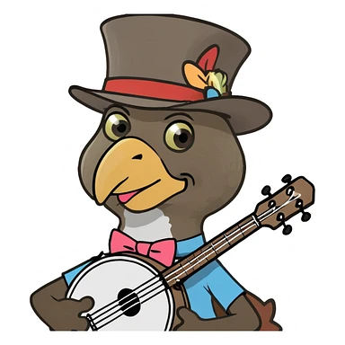 turkey with a cute outfit and little top hat with banjo sticker