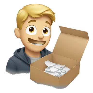 white guy peeling stickers off box sticker