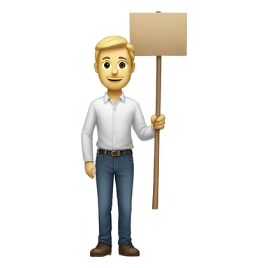 white man standing holding placard on stick sticker