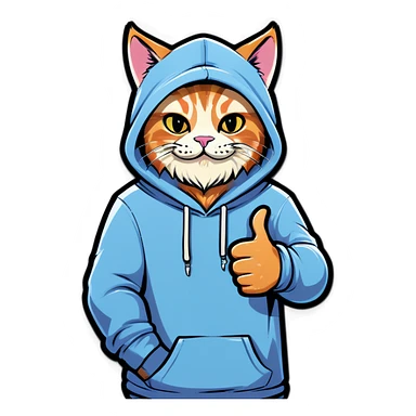 Cat with beard and hoodie , thumbs up sticker