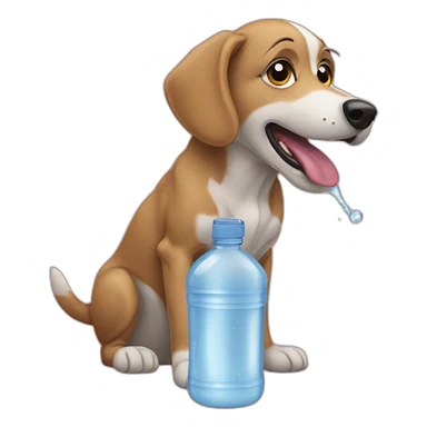 dog licking water bottle sticker