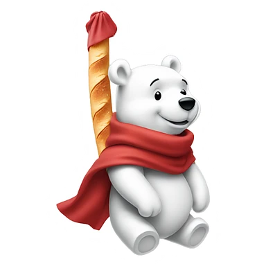 white winnie the pooh, parisien style with red beret on hair and baguette in hand, with eiffel tower in background sticker