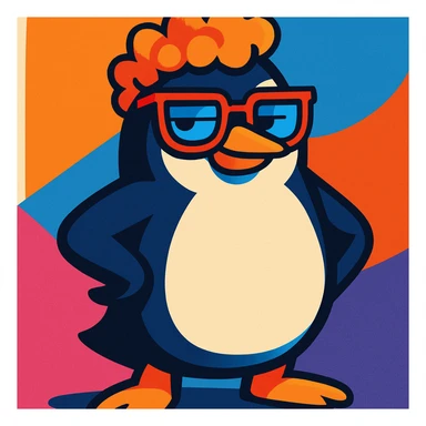 vibrant style penguin with curls, glasses, and a cool attitude sticker
