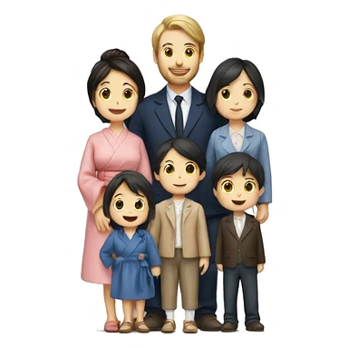 French　male and Japan wife with 4 kids family sticker