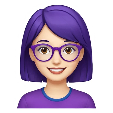 Cartoon adult woman with purple glasses, brown eyes, and dark blue medium length hair sticker