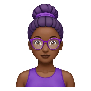 Female Athlete with Glasses – Dark-skinned woman, bun hairstyle, purple sports top.


 sticker