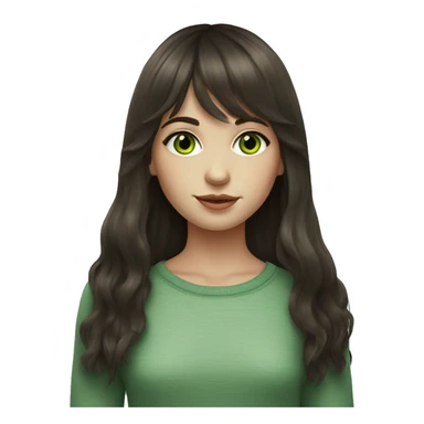 realistic portrait of girl with curtain bangs and dark brown hair with green eyes and fair skin sticker