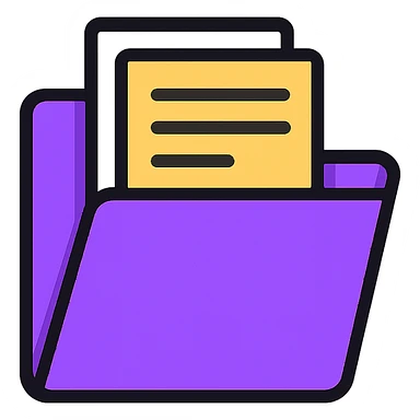 purple folder with papers inside, color outline icon style sticker