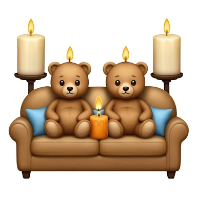 Two cozy teddy bears watching tv on couch with candles next to them sticker