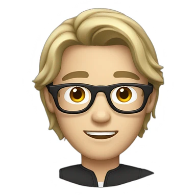 white guy teenager with long black hairstyle and glasses with black frame sticker