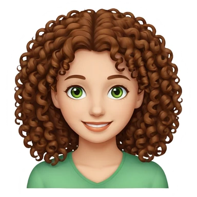 Кудрявая девушка 26 лет, с коричневыми волосами и зелёными глазами улыбается  sticker