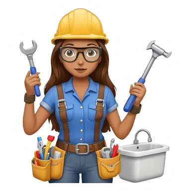 beautiful girl with long brown hair constructing new bathroom sticker